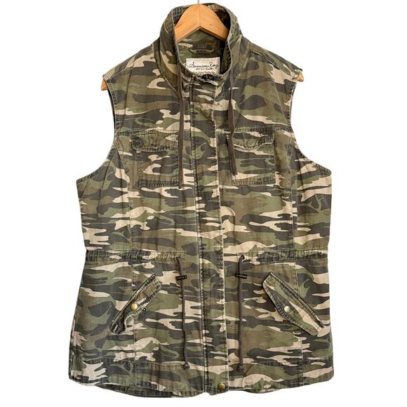 American Rag Camo Utility Vest Women’s Large Army Green Full Zip - Picture 2 of 6